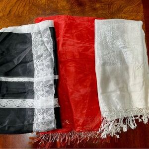 Elegant Black, Red, and Silver Scarves Set
